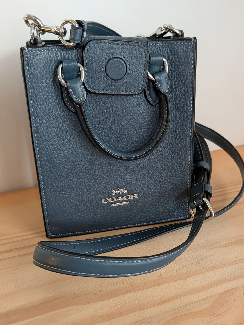 COACH Pebbled Leather Mini Tote Crossbody — Black